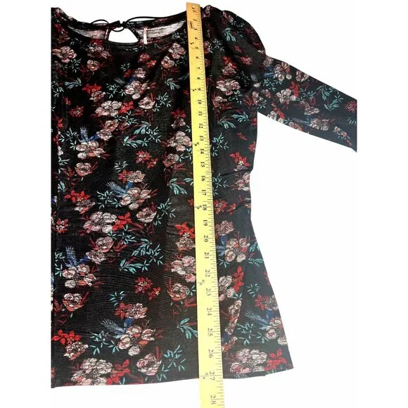 Free People Womens Dock Street Black & Red Boho Floral Ruffle Top Size Large - Picture 13 of 13